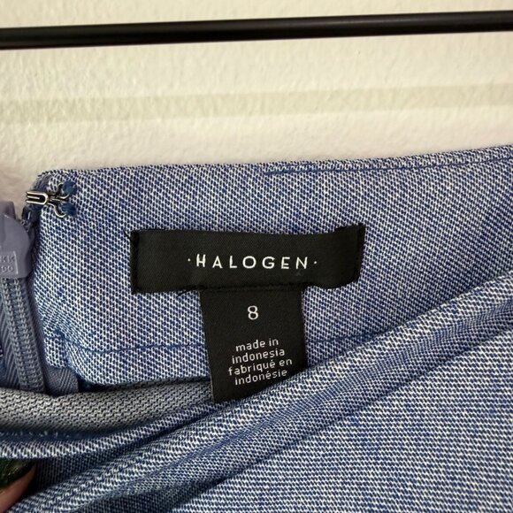 Halogen Wrap Skirt Size 8 Blue Chambray Tie Waist Midi Career Business - Picture 3 of 6